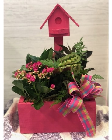 Blooming Birdhouse Pink Flower Arrangement