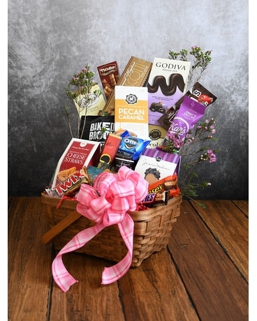 Gourmet Snack Basket Flower Arrangement