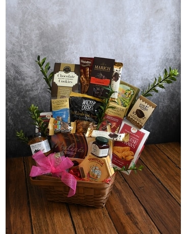 Gourmet Snack Basket Flower Arrangement