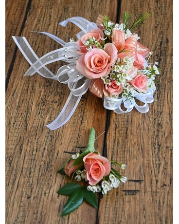 Peach and Cream Corsage Flower Arrangement