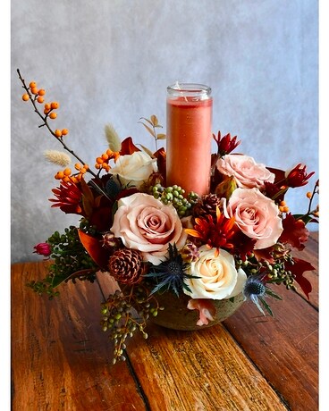 Berries and Blush Centerpiece Flower Arrangement