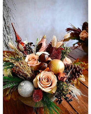 Blush Brass & Jingle Bells Flower Arrangement