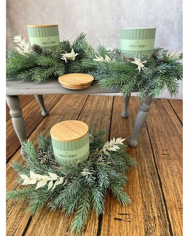 Forest Candle permanent keepsake Flower Arrangement