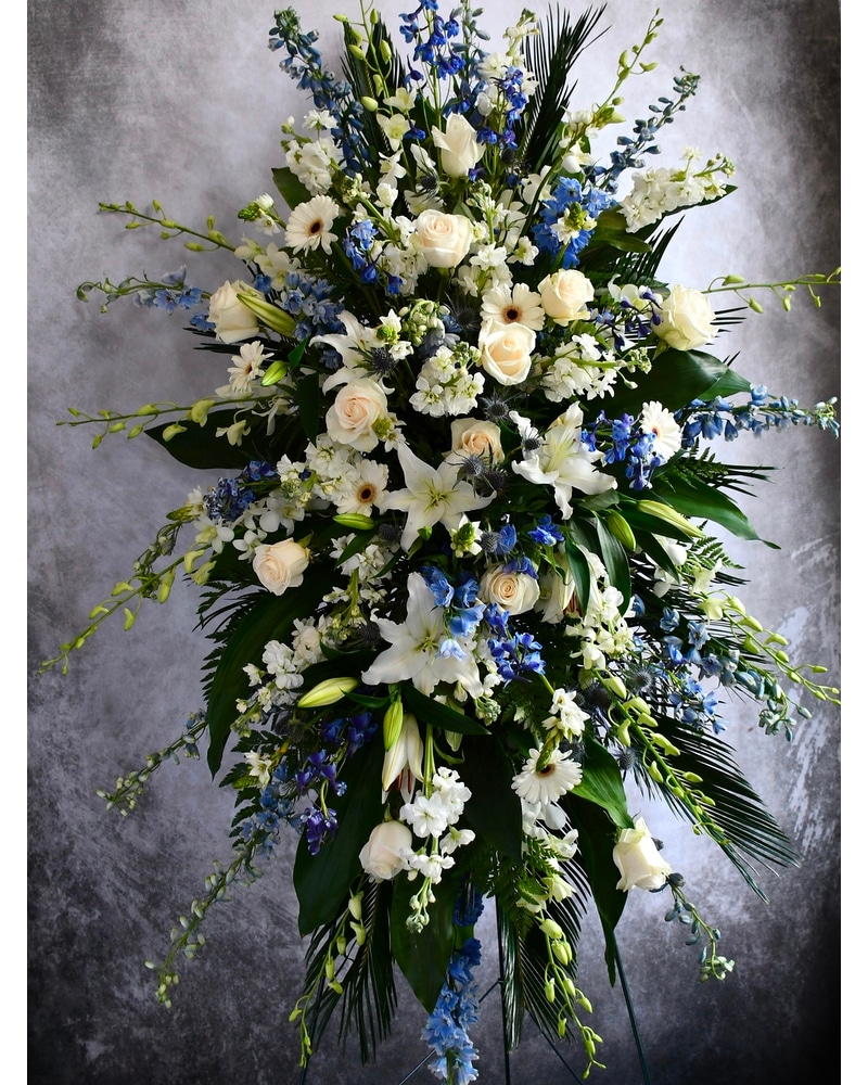 Blue and White Standing Spray in Macon GA - Lawrence Mayer Florist