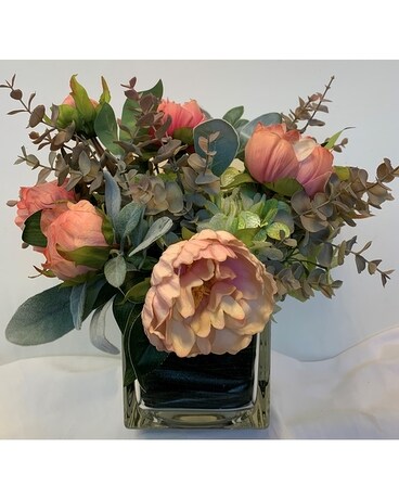 Peach Peony and Hydrangea Silk Arrangement Flower Arrangement