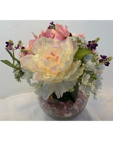 Silk Rose in Bubble Bowl Flower Arrangement