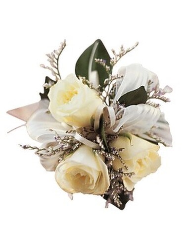 Three White Spray Roses Wristlet Flower Arrangement
