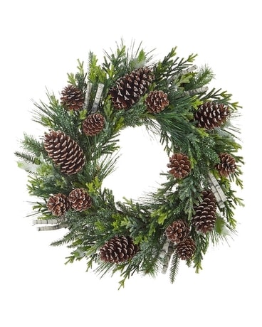 Glistening Birch & Cedar Wreath With Pinecones Gifts