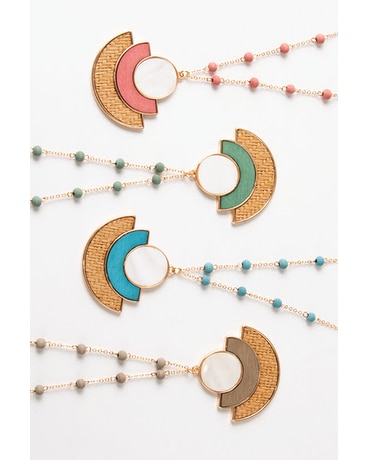 Wood, Wicker, & Moonstone Fan Necklace Gifts