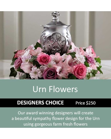 Designer's Choice Urn Flowers $250 Sympathy Arrangement