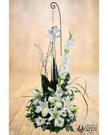 Soaring Peace Dove Windchime Bouquet Funeral Arrangement