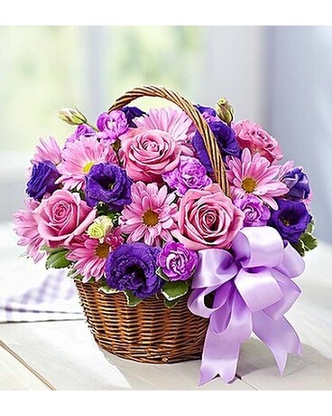 Basket of Purple Blooms Flower Arrangement