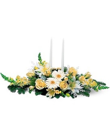 Two White Taper Centerpiece Centerpiece