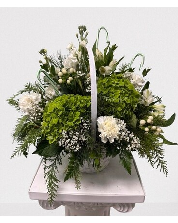 Elf Candy Basket Bouquet Flower Arrangement
