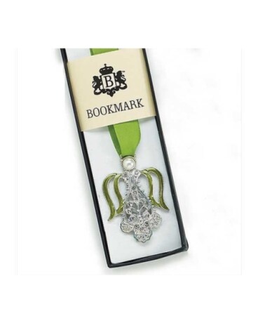 Silver Angel and Ribbon Bookmark Flower Arrangement