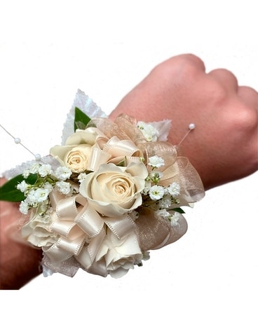 White and Gold Boutonniere & Corsage in Pratt, KS