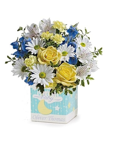 Moon and Stars for Baby Boy with Custom Vinyl Flower Arrangement