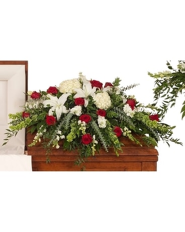 Red & White Casket Spray Flower Arrangement