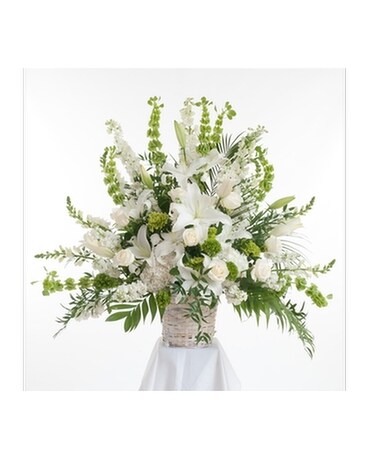 Elegant White Basket Arrangement Flower Arrangement