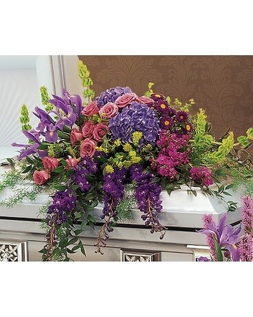 PURPLE GARDEN CASKET SPRAY Funeral Casket Spray Flowers