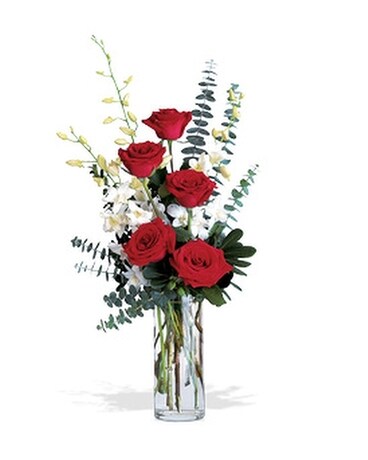 Red Roses and White Orchids Flower Arrangement