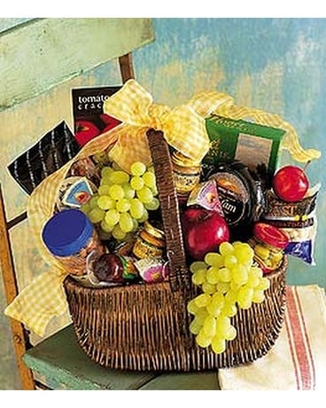 Gourmet Picnic Basket Flower Arrangement