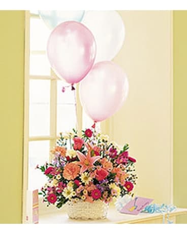 Birthday Balloon Basket Flower Arrangement