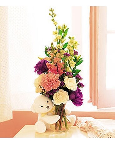 Teleflora's Bear Hug Bear with White Roses Flower Arrangement