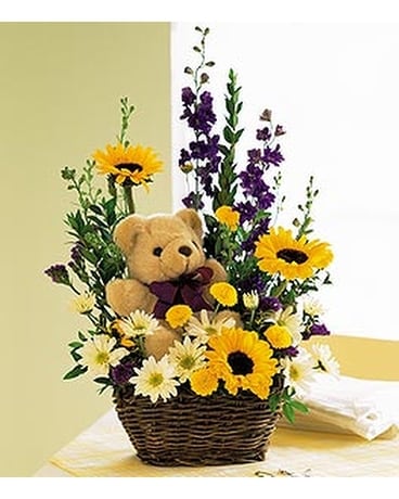 Basket & Bear Arrangement - by Eneni's Garden, Ltd Flower Arrangement