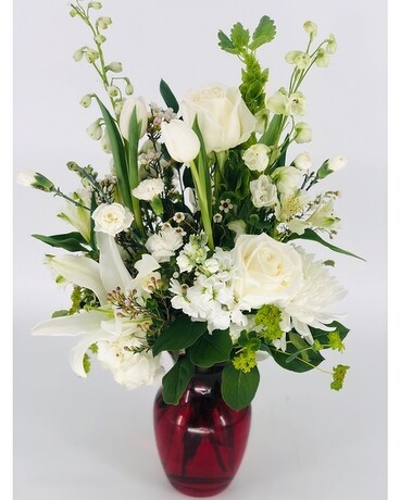 FMS White Hot Delight- Tall Flower Arrangement