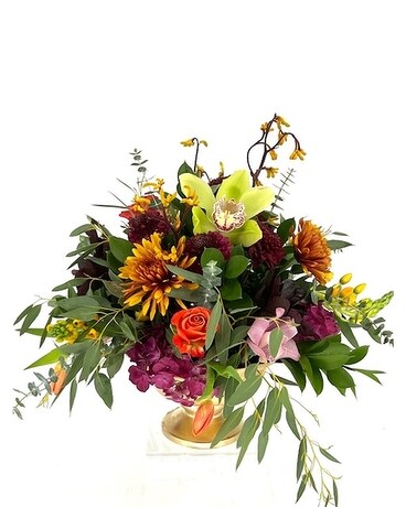 FMS Thanksgiving Gold Footed Centerpiece Flower Arrangement