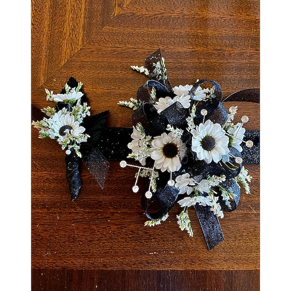 blue dress for baby girl Black & Gold Prom Corsage