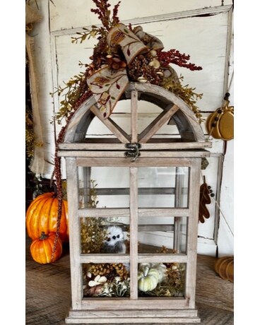 Lantern With Owl Dried Flowers