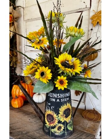 Sunflower Metal Watering Pitcher Dried Flowers