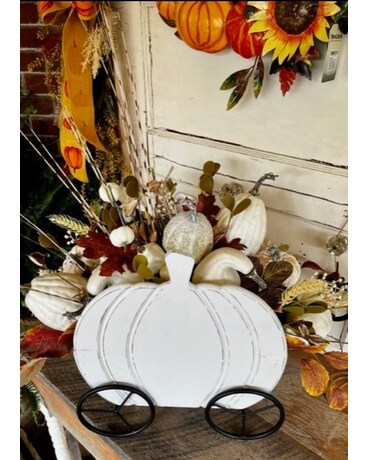 White Pumpkin Wagon Dried Flowers