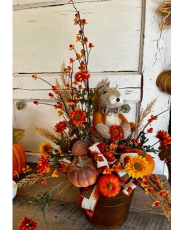 Squirrel in Rustic Pale Dried Flowers
