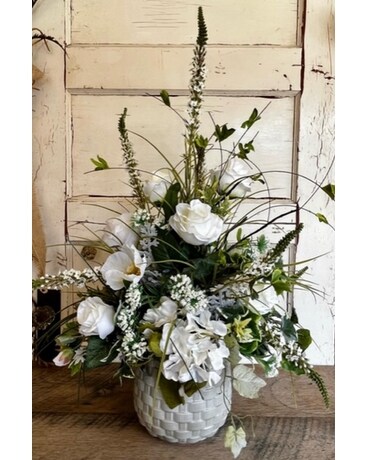 Ivory Arrangement In Woven Ceramic Pot Dried Flowers