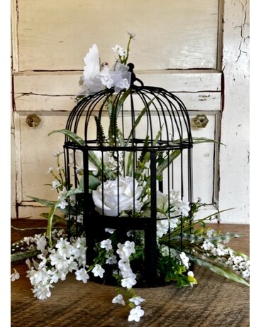 Birdcage With Dove Dried Flowers