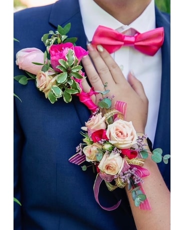 Pretty in Pink Corsage and Boutonnière in Greeneville TN - Flowers