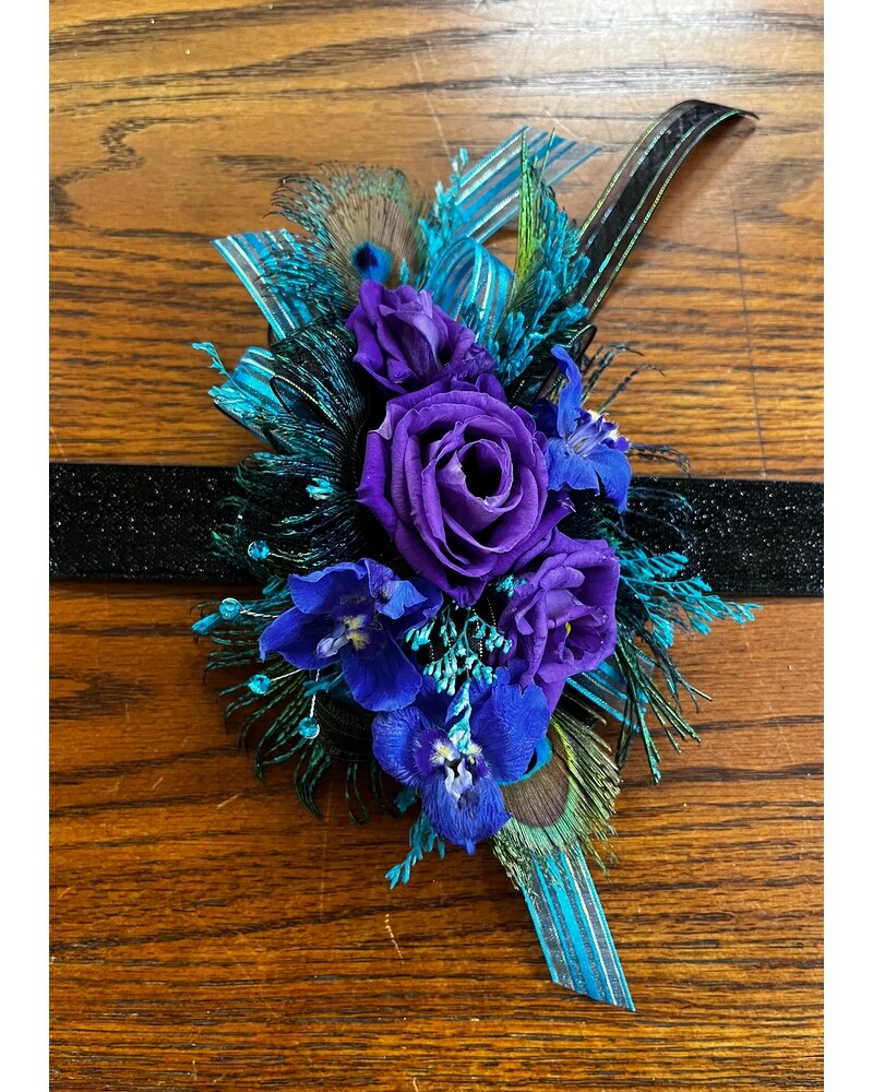 Peacock Delight Wrist Corsage in Greeneville TN - Flowers by Tammy