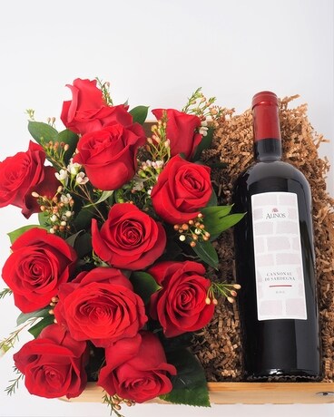 Wine and Roses Gift Box Flower Arrangement