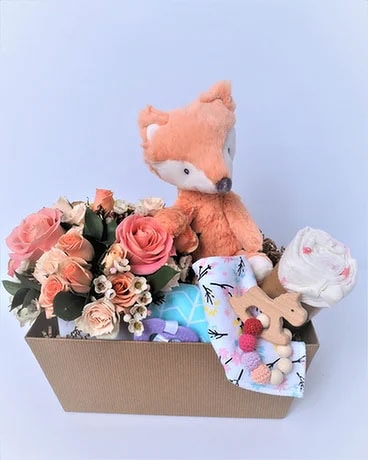 Deluxe Baby Crate Gift Set Flower Arrangement