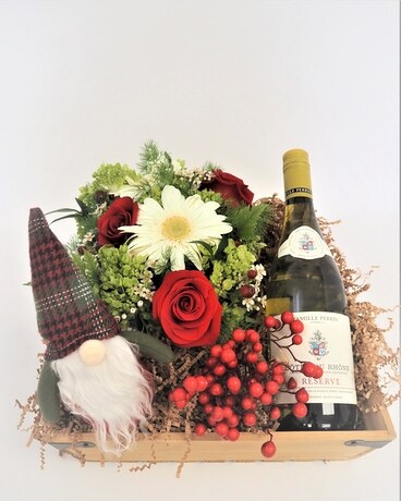 Christmas Wine and Flowers Flower Arrangement
