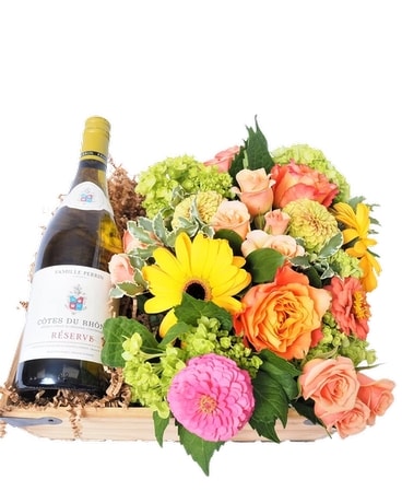 Wine and Flowers Gift Basket