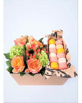 10 Macarons and Flowers size,  inches height and  inches wide.