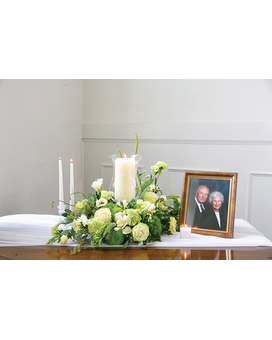 Candle Tribute- Table Top Floral size,  inches height and  inches wide.