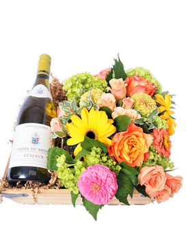 Wine and Flowers Gift Basket