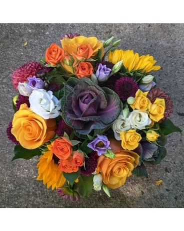 Glorious Yellow with Roses and Sunflowers Flower Arrangement