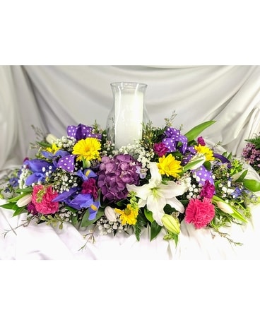 Easter Table Topper With Candle Flower Arrangement