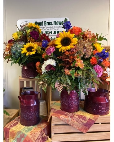 Vintage Burgundy  Milk Jug Flower Arrangement